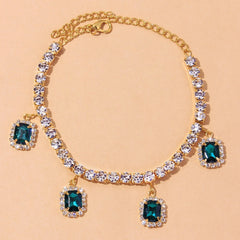 Crystal Square Pendant Tennis Chain Anklet