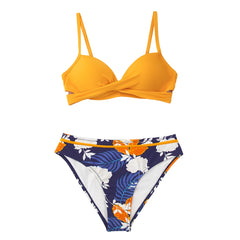 Push Up Floral Wrap Bikini Thong Two Pieces Swimsuits