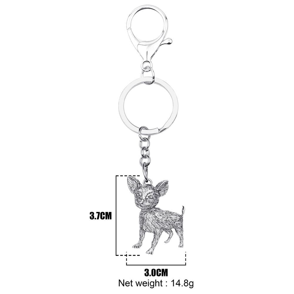 WEVENI Halloween Alloy Antique Gold Plated Chihuahua Keychains Cute Animal Keyring Jewelry For Women Kids Classic Gift Accessory