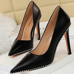 Rivet Pumps High Heels Stiletto Pu Leather Heels