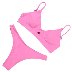 Sexy Pink Push-Up Bikini with Hollow-Out Design