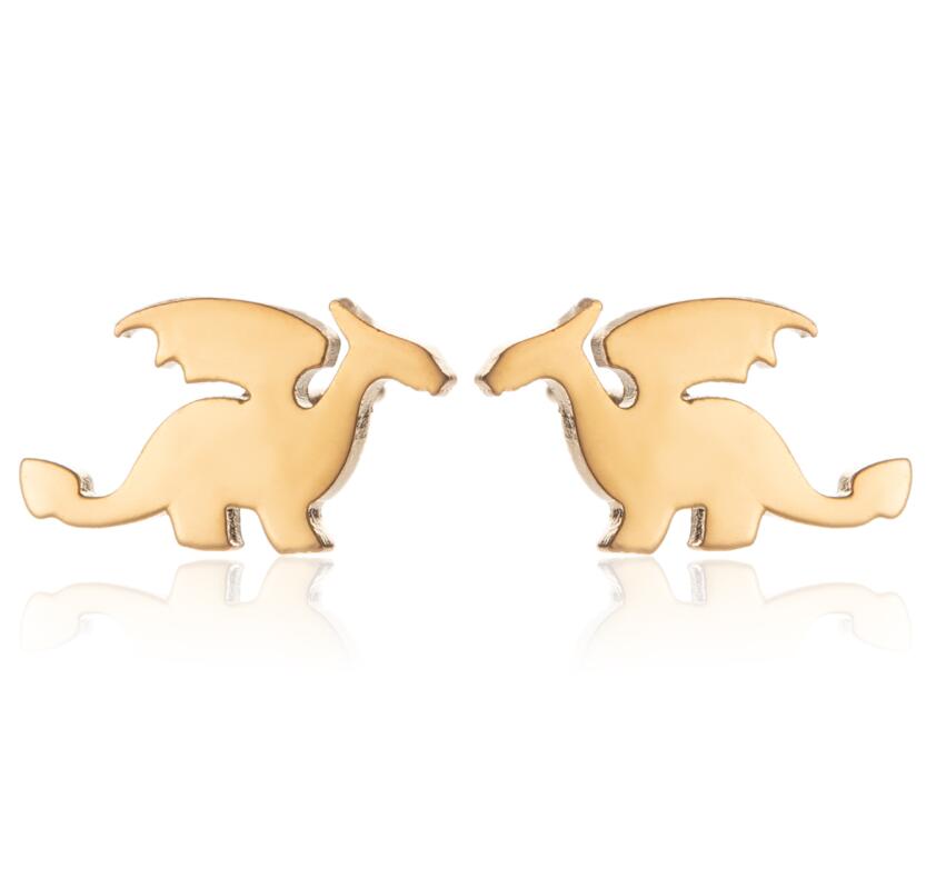 Jisensp Punk Dragon Stainless Steel Earring Trendy Small Dinosaur Stud Earrings Fashion Jewelry for Women Men Christmas Gift