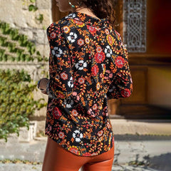 Spring New Floral Print Shirt Tops Ladies Fashion Turn-down Collar Long Sleeve Elegant Office Work Blouse Women Oversized 2022