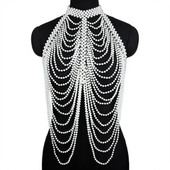 Sexy Women&#39;s Pearl Body Chains Bra Shawl Fashion Adjustable Size Shoulder Necklaces Tops Chain Wedding Dress Pearls Body Jewelry