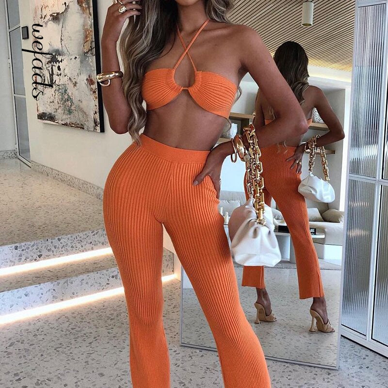 Wefads Woman Jumpsuit Two-piece Set Drawstring Halterneck Casual Suit Sexy Club Party Style In 2021 Summer