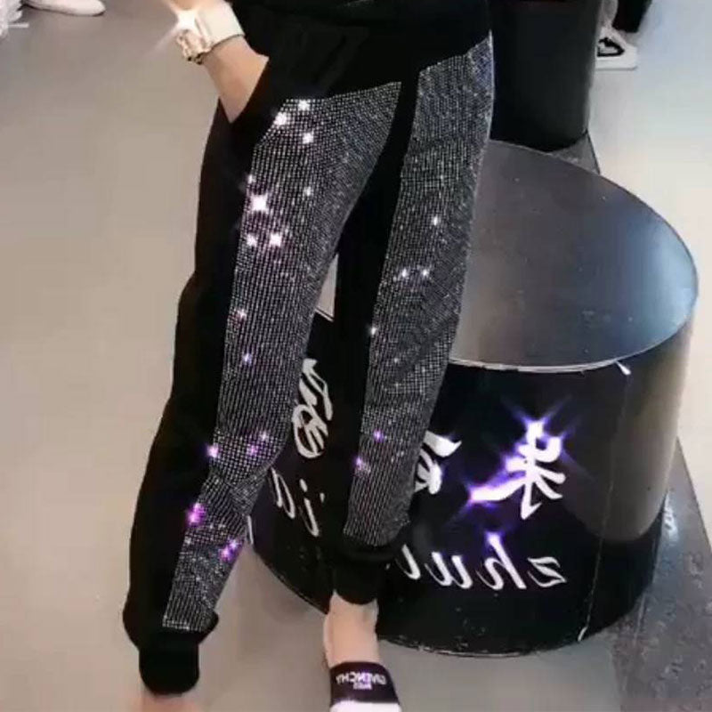 rhinestone Casual Pants Women Fashion