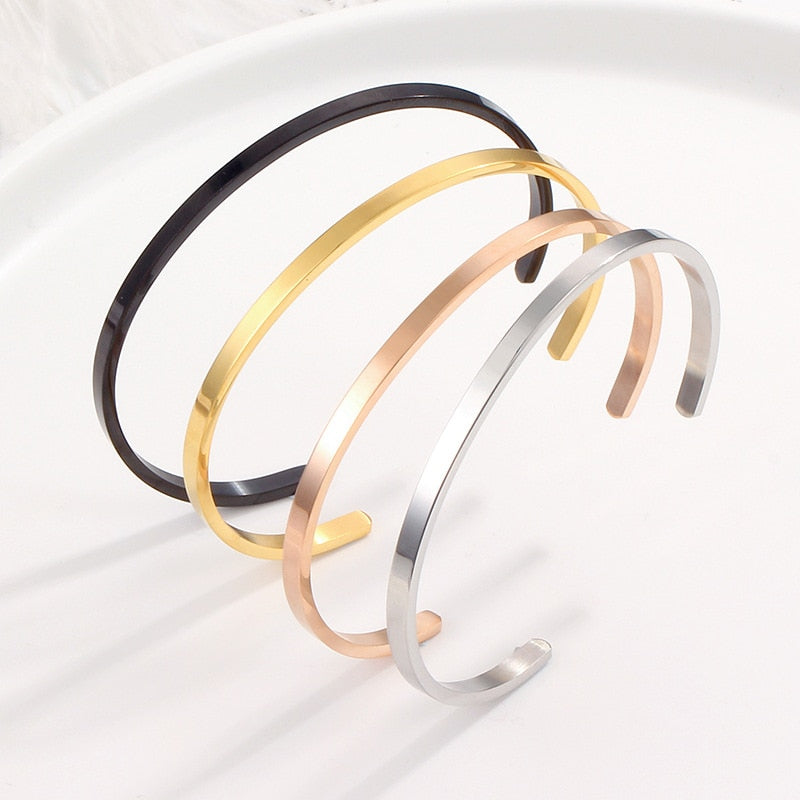 Unisex Simple Stainless Steel Opening Bangle Bracelet