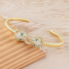 Gold Color Charms Double Leopard Head Bracelets