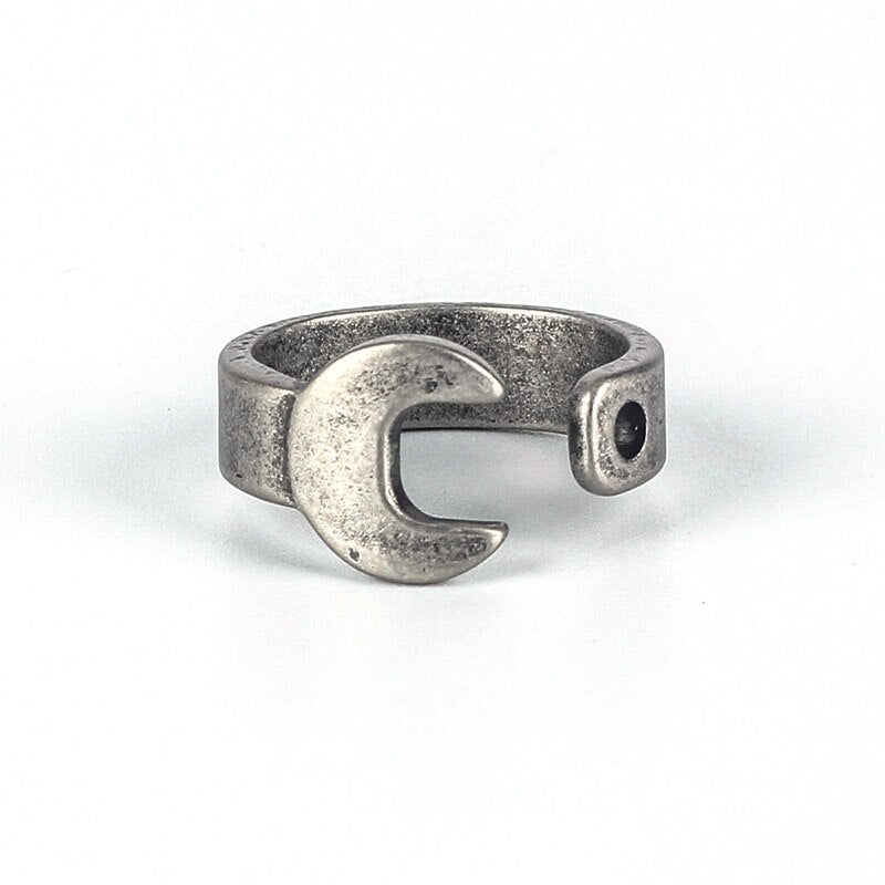 Punk Gothic Wrench Open Ring in Black Stainless Steel