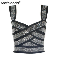 She&#39;sModa Rivets Bandage Women&#39;s Spandex 2020 Summer Cropped Tops Vest Tank Bachelorette Plus Size