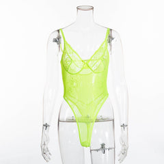 Yimunancy Floral Sheer Lace Bodysuit Women Backless Transparent Mesh Bodysuit Bow Sexy Bodysuit Ladies Cut Out Strap Jumpsuit