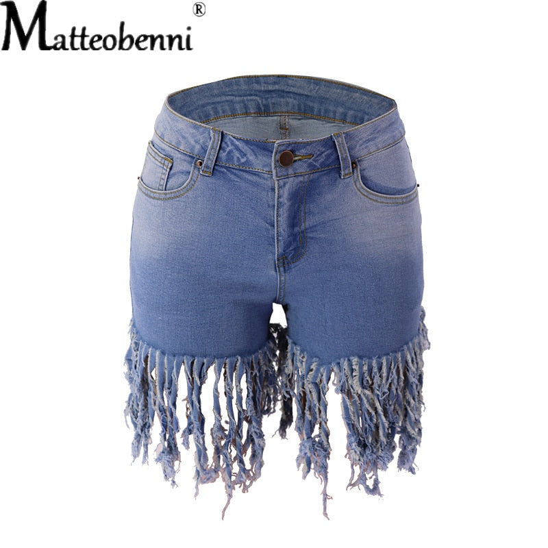 Sierra High-Waist Fringed Denim Shorts Apparel One-piece