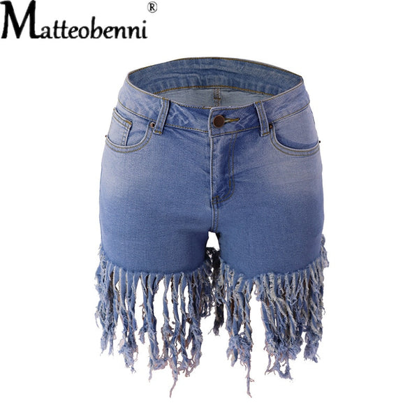 Sierra High-Waist Fringed Denim Shorts Apparel One-piece