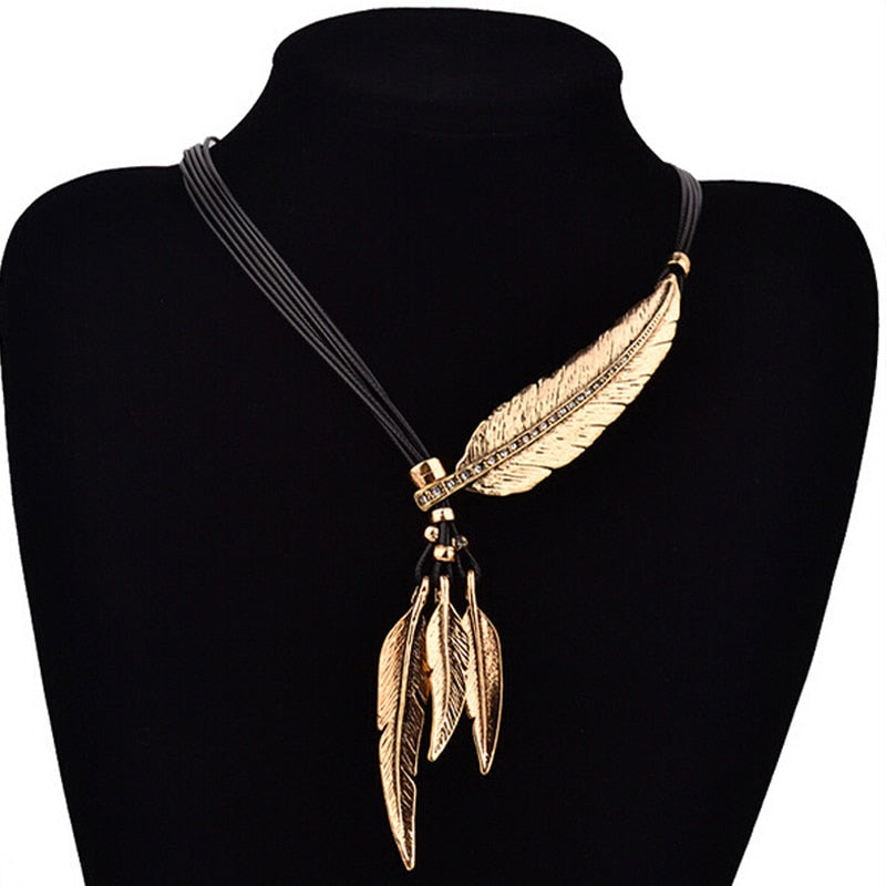 SUMENG Hot Sale New Fashion Bohemian Women Girl Alloy Feather Antique Vintage Time Necklace Sweater Chain Pendant Jewelry Gifts Main image