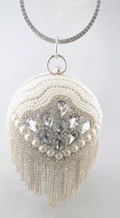 DG PEAFLOW Round Circular Gold Diamond Tassel Bridal  Women Evening Party Crystal Clutch Bag Wedding Wristlets Purse