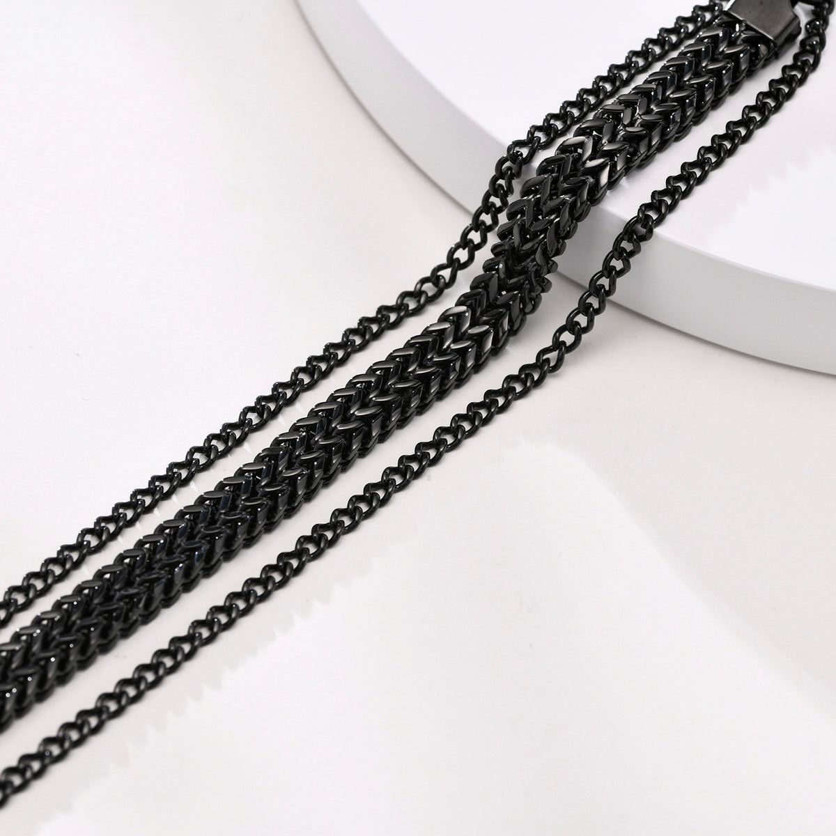 Vnox Layered Bracelets for Men, Black Franco Chain, Cuban Chain, Stainless Steel Simple Wristband, Casual Fashion Jewelry