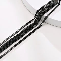 Vnox Layered Bracelets for Men, Black Franco Chain, Cuban Chain, Stainless Steel Simple Wristband, Casual Fashion Jewelry