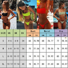 Stripes Bandage Swimsuit Thong Bikini Swimwear Suit set