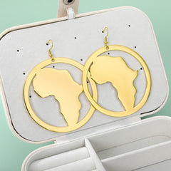 African Map Earring Stud Earrings For Women Gold Color Big Earrings Stainless Steel Fashion Jewelry African Ethnic Gifts