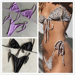 Para Praia Brazilian Bikini 2023 Sexy Bathing Suit for Women Thong Swimsuit Beachwear Women Bandage Swimwear Push Up Bikini Set