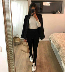 Flare Pants Women Front Slit Slim Fit Flare Pants Solid Color High Waist Trousers Elegant Office Ladies Trousers Streetwear