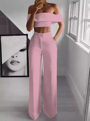 Summer White Black 2 Piece Set Women Clothing Wide Leg Pants Suits Sexy Cropped Top + Long Trousers Fashion Woman Tracksuits