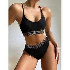 High Waist Bikini Set Swimwear Women Swimsuit Female 2021 New Sexy Ribbed Bikini Patchwork Bathing Suits Summer Beach Wear Swim