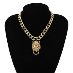 Hip Hop Heavy Metal Mens Necklace Lion Head Pendant Geometric Chain Necklaces for Women Party Choker Birthday Punk Rock Jewelry