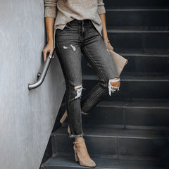 2022 Jeans Woman Ripped Slim Fit Streetwear Casual High Waist Black Skinny Vintage Fashion Stretch Women&#39;s Pants