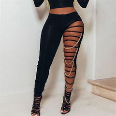 Kayotuas Women Legging Sexy High Waist Ripped Black Slim