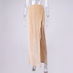 Sexy Velvet Side Split Long Skirt Women 2021 New Fashion Pleated Solid Color  A Line High Waist Party Skirt Ladies Y2K Casual