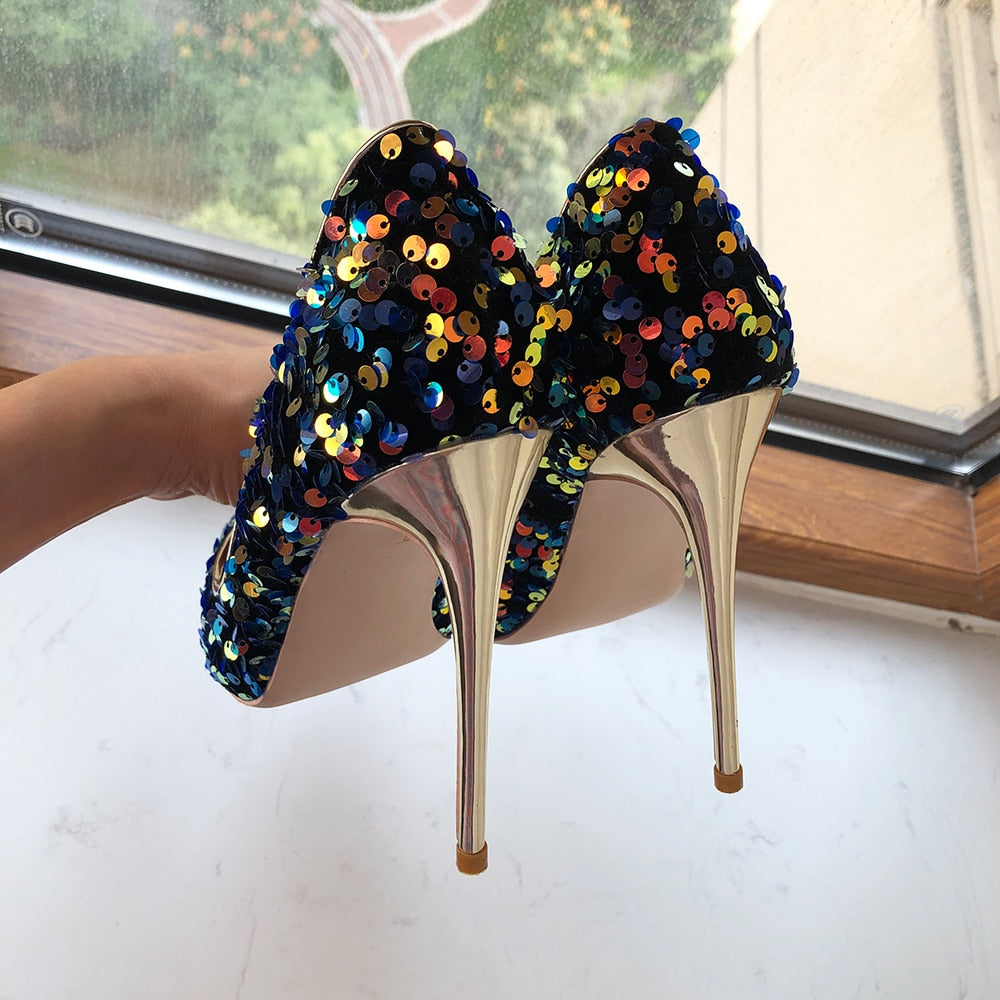 Eulalia Blue Sequin Pointed-Toe Stiletto Pumps