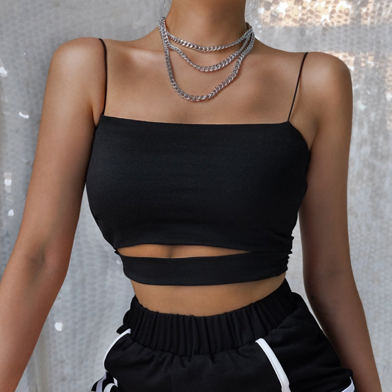 Sexy Casual Sleeveless Cut-Out Short Tee Shirt Crop Top