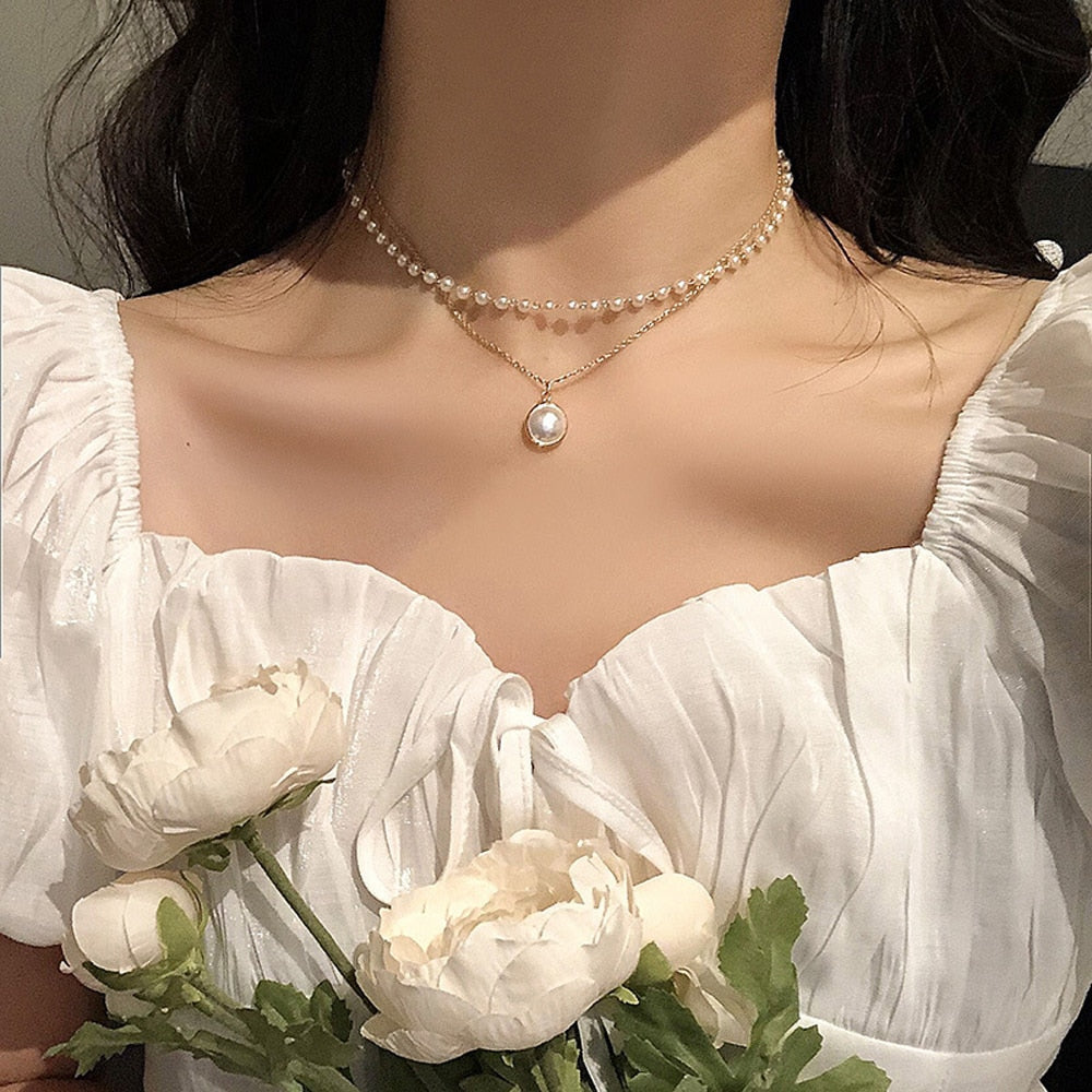 Beads Neck Chain Pearl Choker Necklace