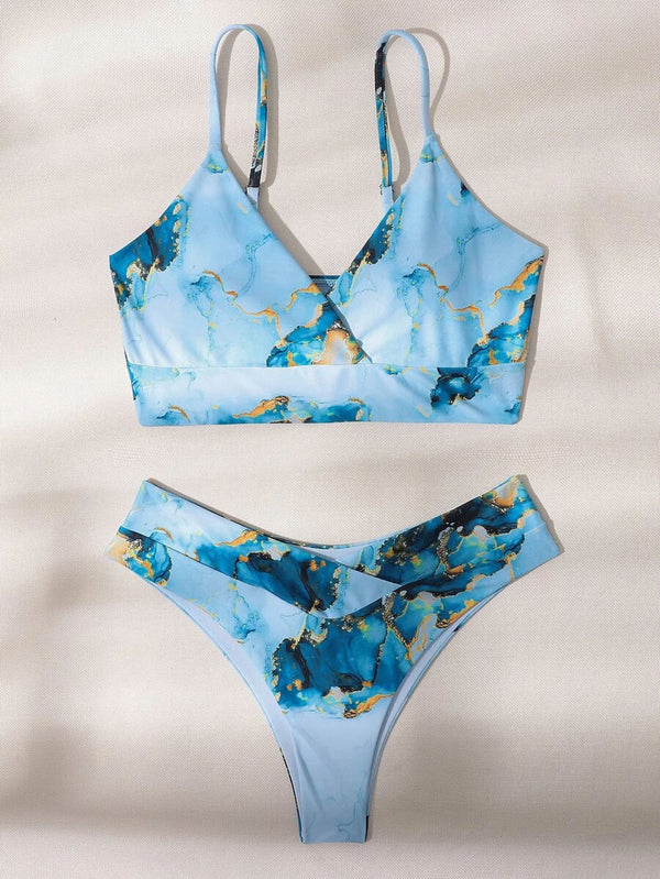Bandeau Push up Bikinis marble print