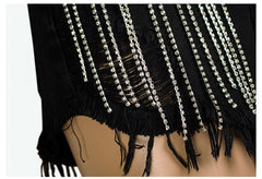 Sexy Fringe Shorts Denim Jeans Women Rhinestone Embellished Female Short Trousers Tassel Summer Clothing Designer Black 2021