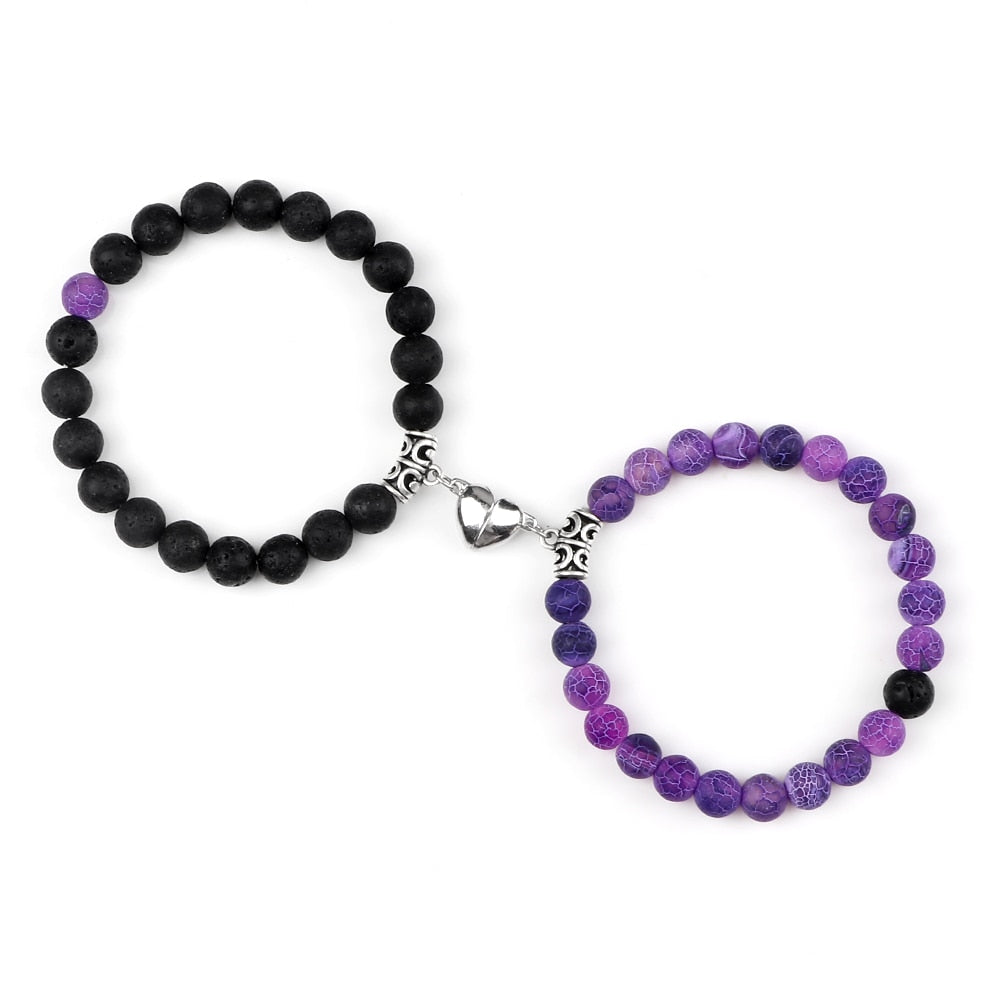 Amora Magnetic Heart Natural Stone Bracelet Set