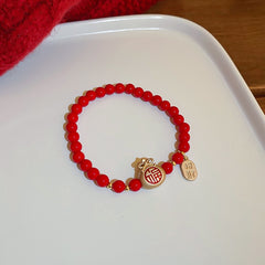 2022 New Lucky Tiger Head Bracelets For Women Girls Red Crystal Beaded Charm Cat Bracelets &amp; Bangles Gifts Wholesale