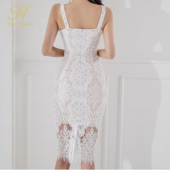 Han Queen Halter Strapless Summer Sheath Hollow out Lace Pencil Dress