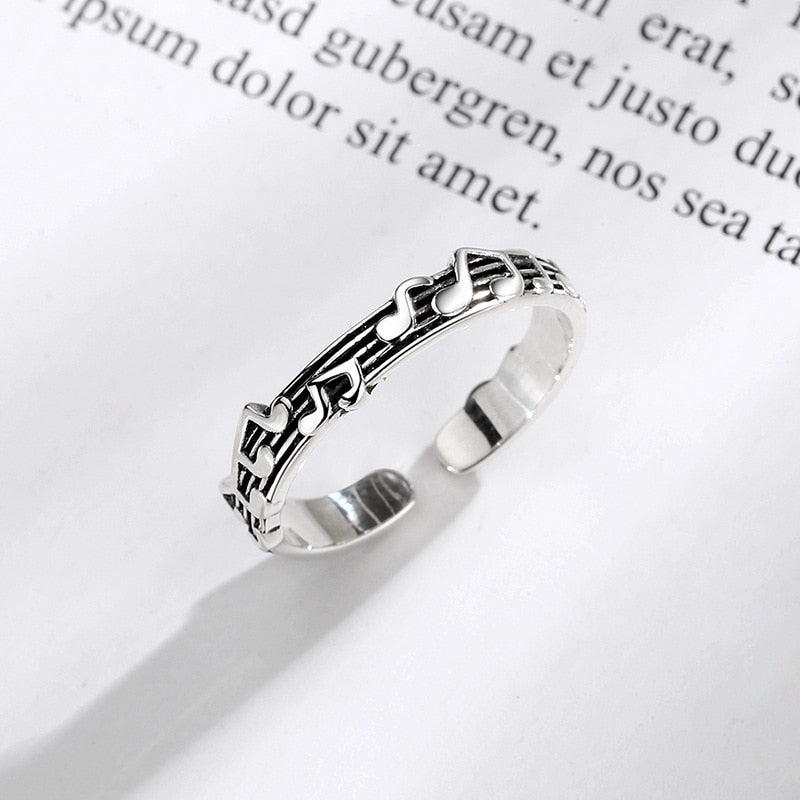 Alloy Retro Five-line Sheet Music Simple Note Opening Adjustable Ring