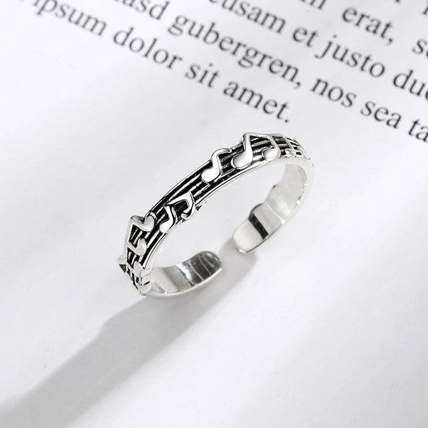 Alloy Retro Five-line Sheet Music Simple Note Opening Adjustable Ring