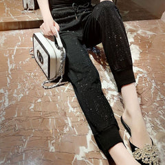 rhinestone Casual Pants Women Fashion