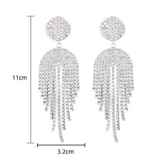 Long Tassel Crystal Drop Earrings Geometric Full Rhinestone Earrings