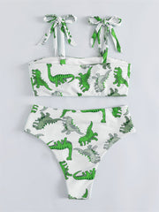 Dinosaur Swimsuit Women Retro Vintage High Waist Swimwear 2022 Bathing Suit Summer New Straps Tie Two-Piece Bikini Set