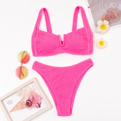 Solid Swimwear High Waist Thong Brazilian Bikini set