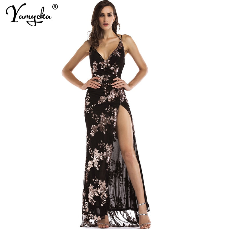 Sexy black Sequins maxi Summer dress women vintage Elegant Backless Party Dress long club Bodycon dresses sukienki vestidos 2022 Main image