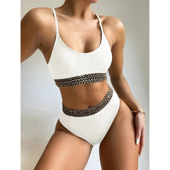 High Waist Bikini Set Swimwear Women Swimsuit Female 2021 New Sexy Ribbed Bikini Patchwork Bathing Suits Summer Beach Wear Swim