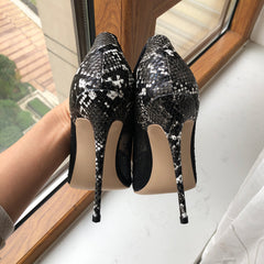 Croc-effect Women Pointed Toe Mesh Pumps