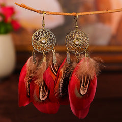 Feather Earrings For Women Bohemian Vintage Leaf Feather Long Tassel Dangling Earring Party Jewelry