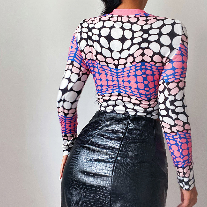 Delusions Long Sleeve 3D Printed Slim Fashion T Shirt Crop Tops